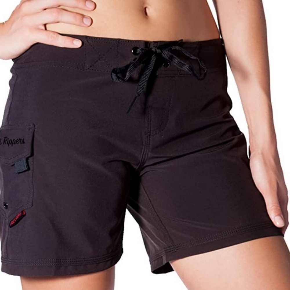 Maui Rippers Women's Swim Surf Board Shorts Black Size 16 Pocket 5" Inse…